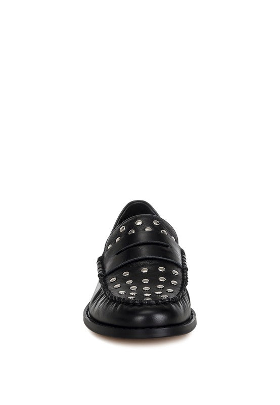 Oglavia Studs Embellished Leather Loafers - HOUSE OF SHE