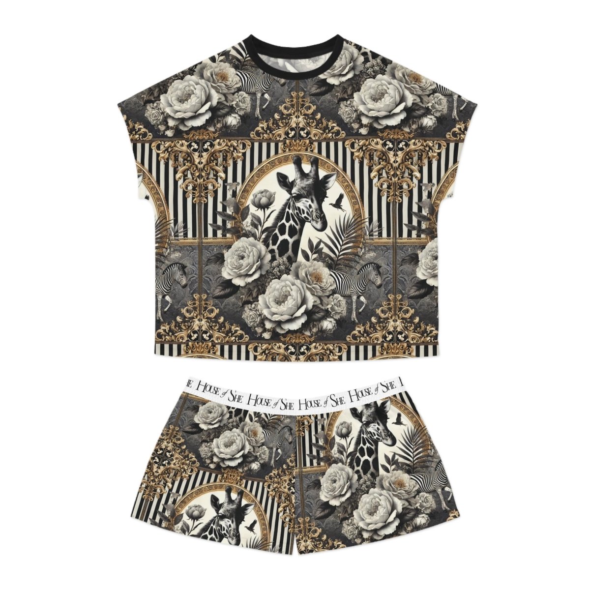Eco - Friendly Giraffe Print Women's Pajama Set - Stylish and Comfortable Sleepwear - HOUSE OF SHE