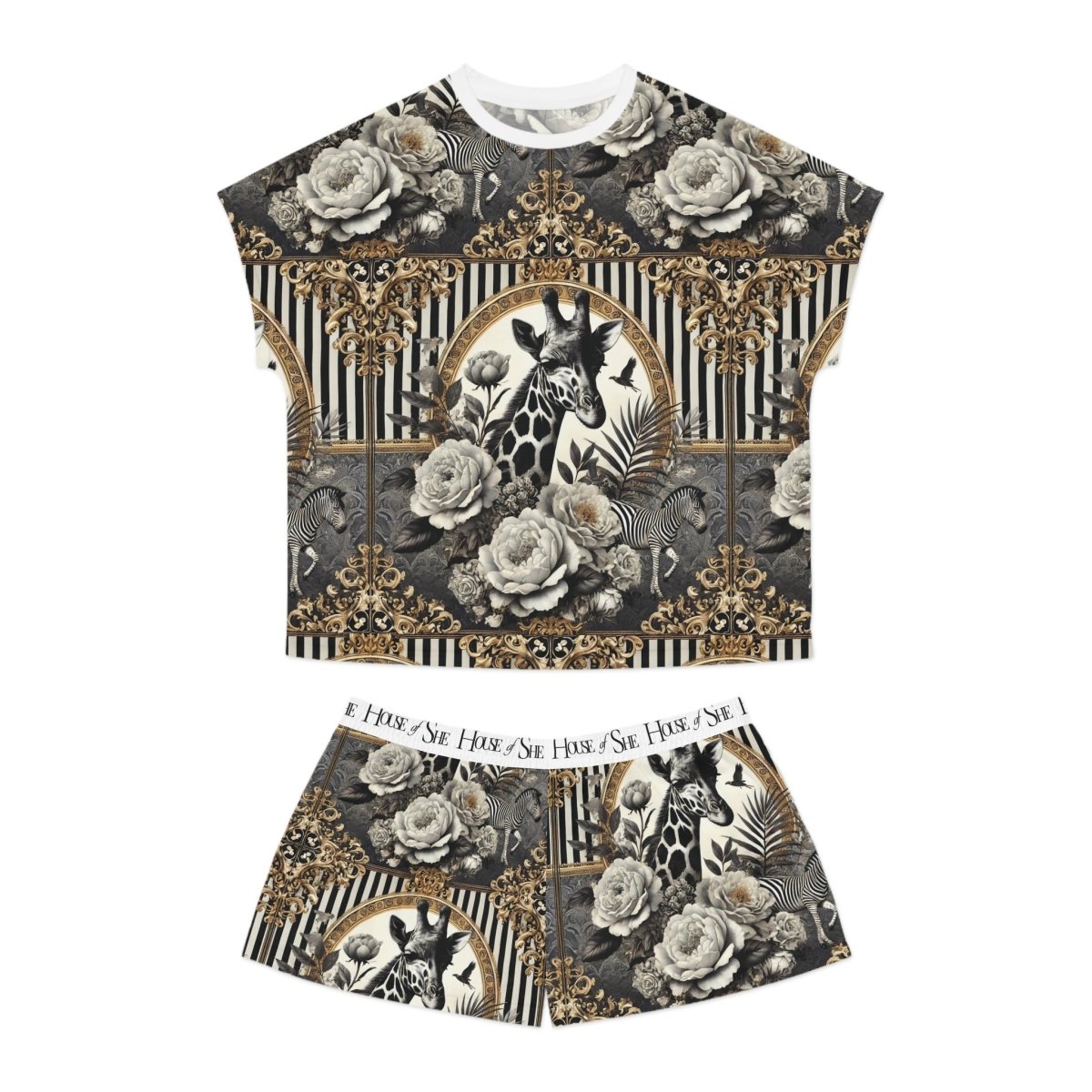 Eco - Friendly Giraffe Print Women's Pajama Set - Stylish and Comfortable Sleepwear - HOUSE OF SHE