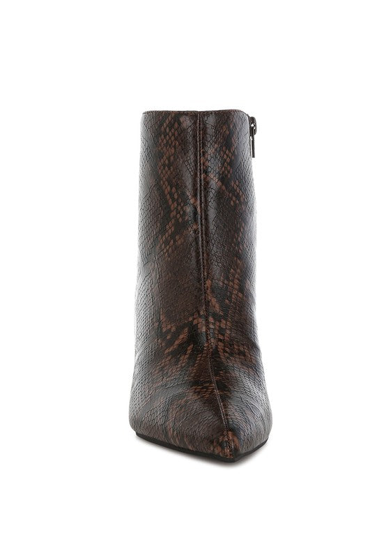 Thymus Snake Print Kitten Heel Boots - HOUSE OF SHE