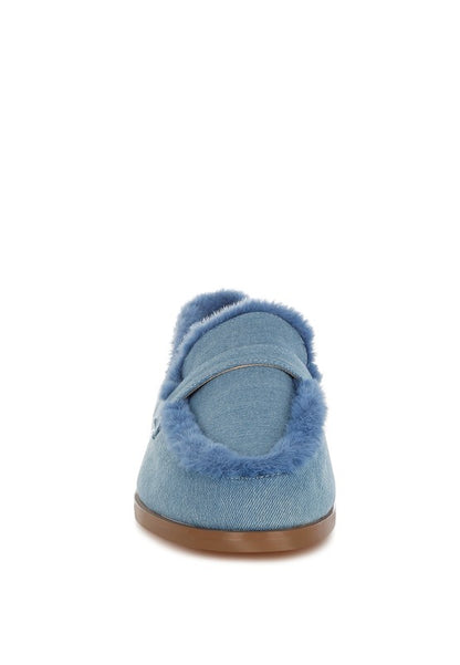 Nivena Fur Detail Denim Loafers  HOUSE OF SHE