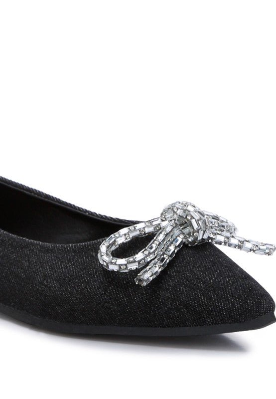 Ellerby Embellished Bow Detail Ballet Flats - HOUSE OF SHE