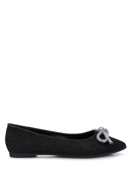 Ellerby Embellished Bow Detail Ballet Flats - HOUSE OF SHE