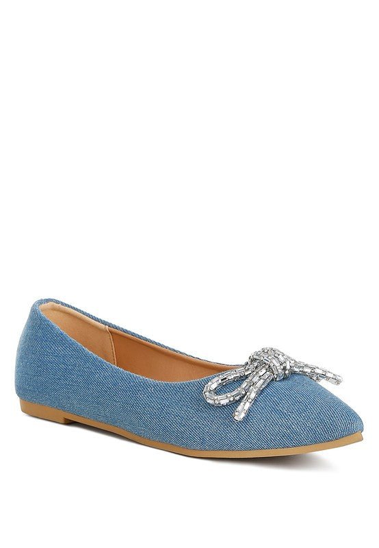 Ellerby Embellished Bow Detail Ballet Flats - HOUSE OF SHE