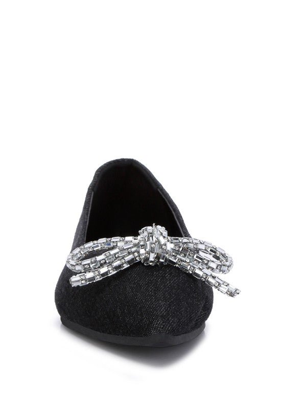 Ellerby Embellished Bow Detail Ballet Flats - HOUSE OF SHE