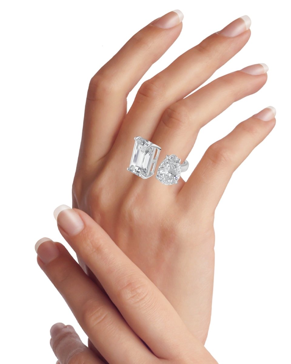 Emerald and Pear CZ Open Ring - HOUSE OF SHE