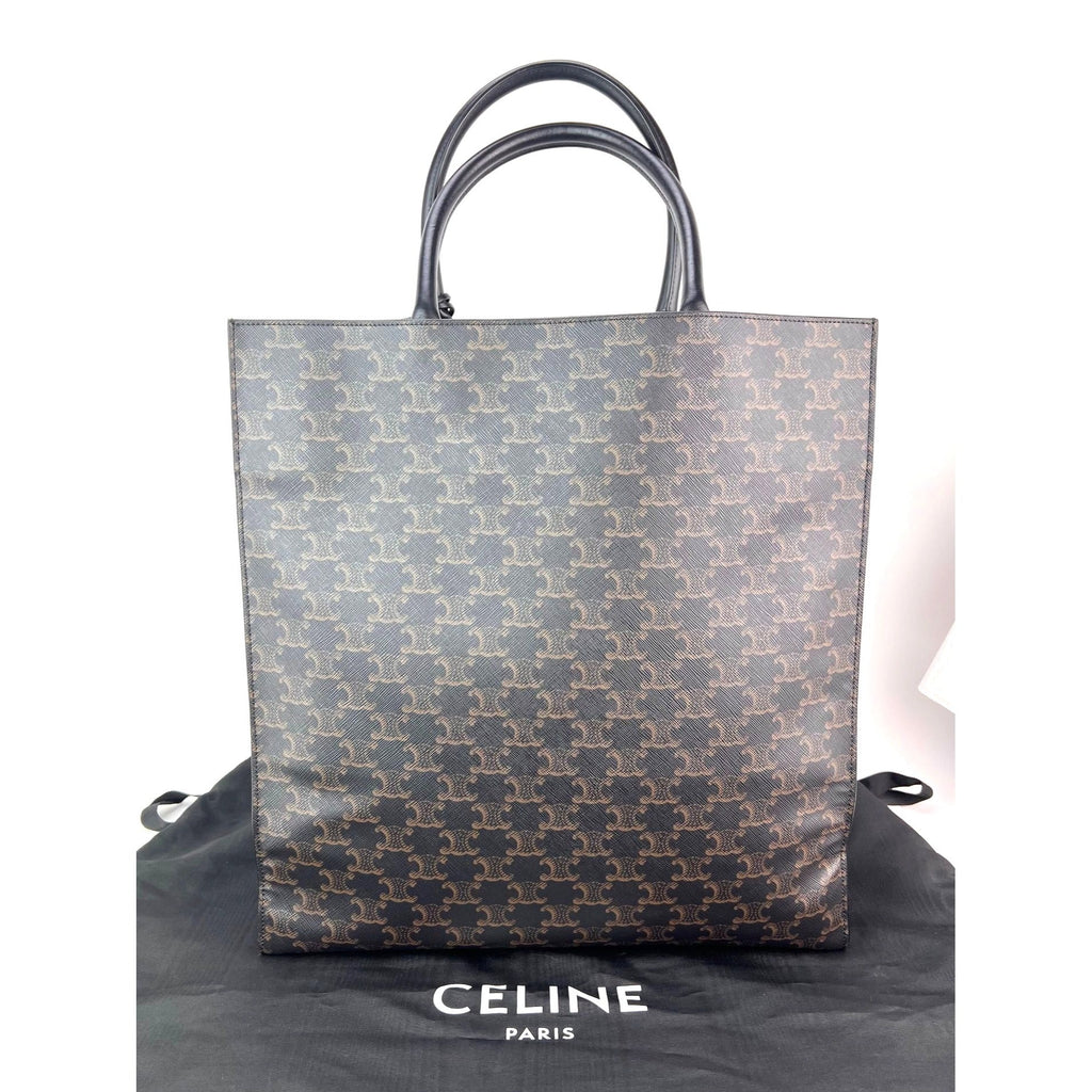 Celine Triomphe Vertical Cabas Black Monogram Canvas Tote - HOUSE OF SHE