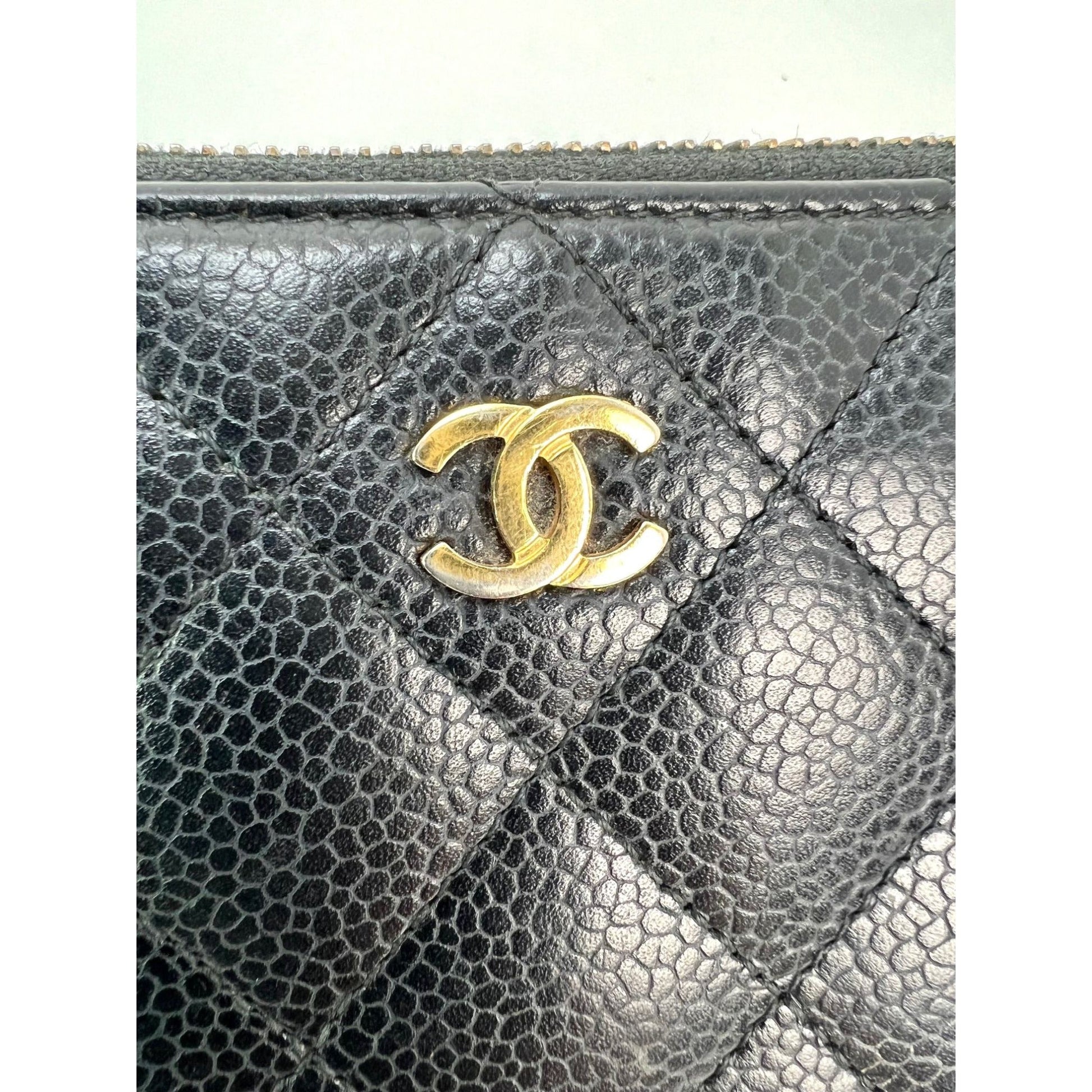 Chanel Caviar Quilted Large Gusset  Zip Around Black Wallet - HOUSE OF SHE