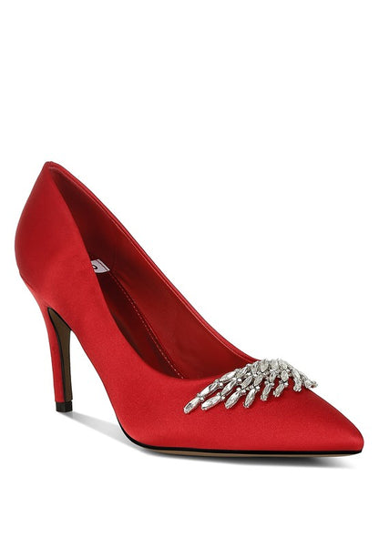 Rhodolia Diamante Brooch Detail Satin Pumps  HOUSE OF SHE