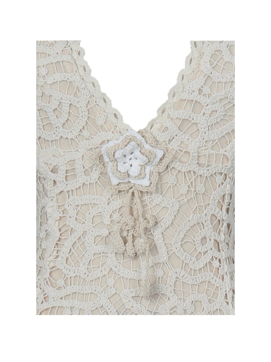 Faelyn Off - White Double Fringe Crochet Halter Maxi Dress - HOUSE OF SHE