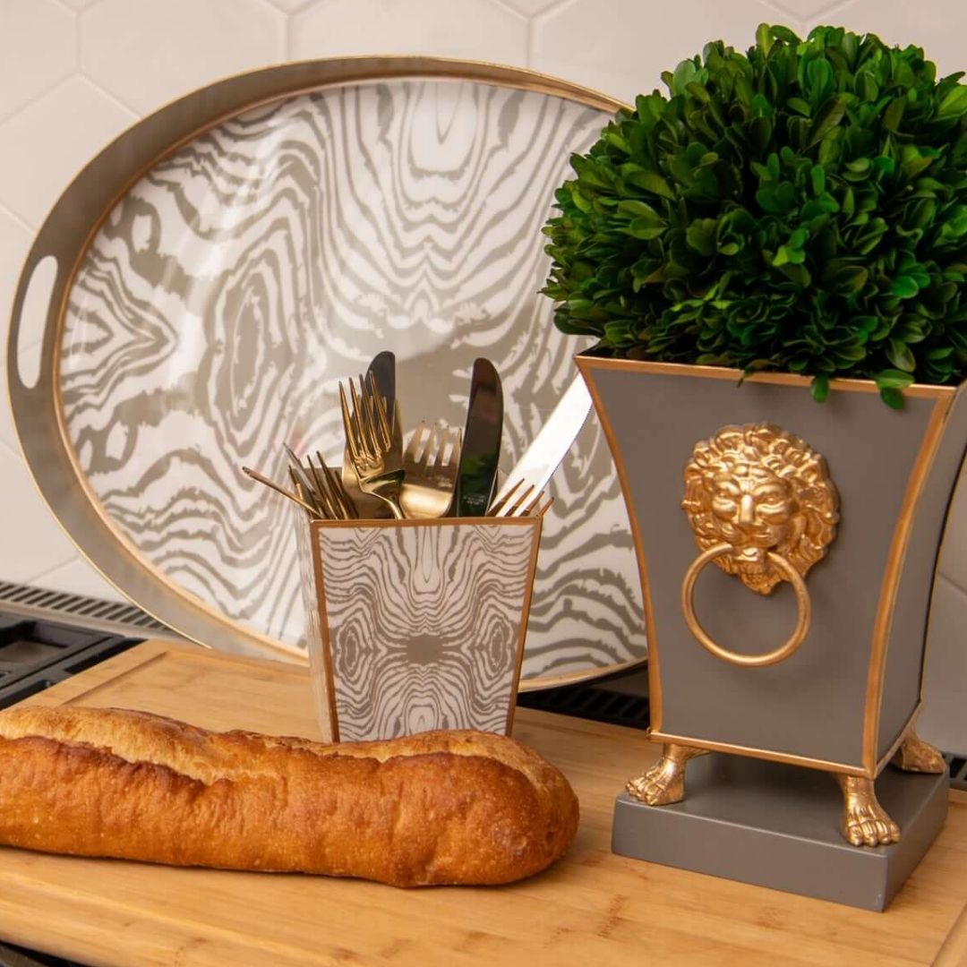 Faux Bois Enameled Square Cachepot Planter - HOUSE OF SHE