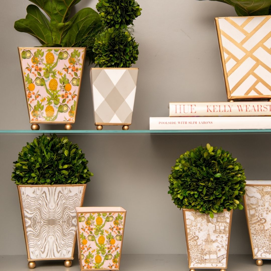 Faux Bois Enameled Square Cachepot Planter - HOUSE OF SHE