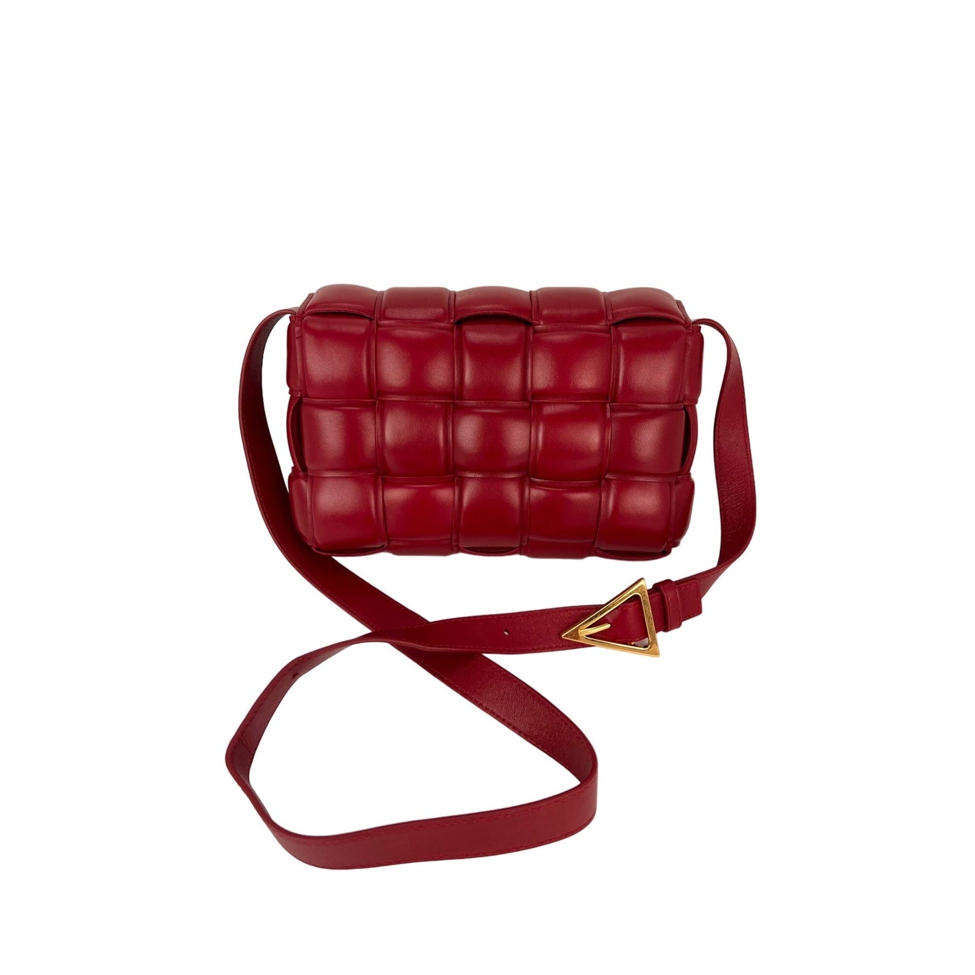 Bottega Veneta Red Nappa Maxi Intreccio Padded Cassette Crossbody Bag - HOUSE OF SHE