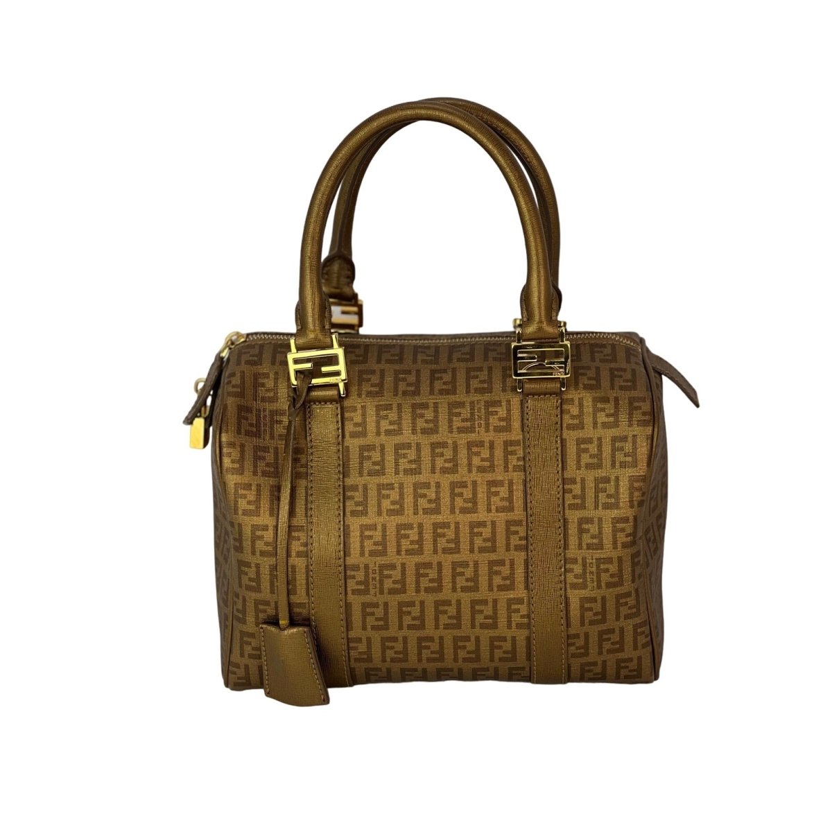 Fendi Boston Gold Coated Canvas Hand Bag - HOUSE OF SHE
