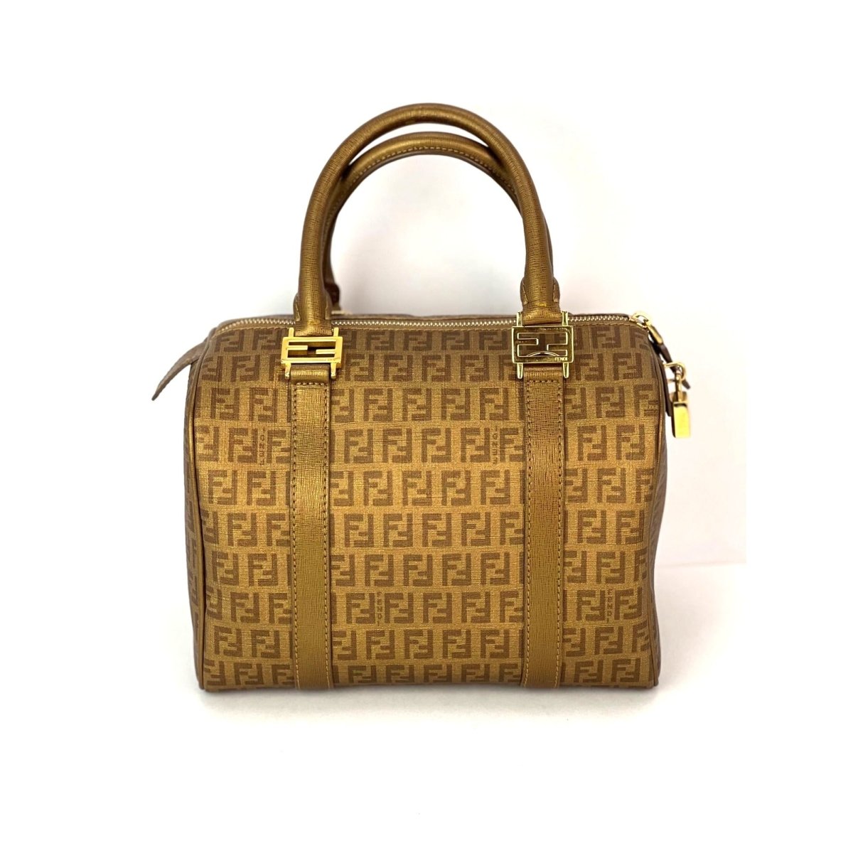 Fendi Boston Gold Coated Canvas Hand Bag - HOUSE OF SHE