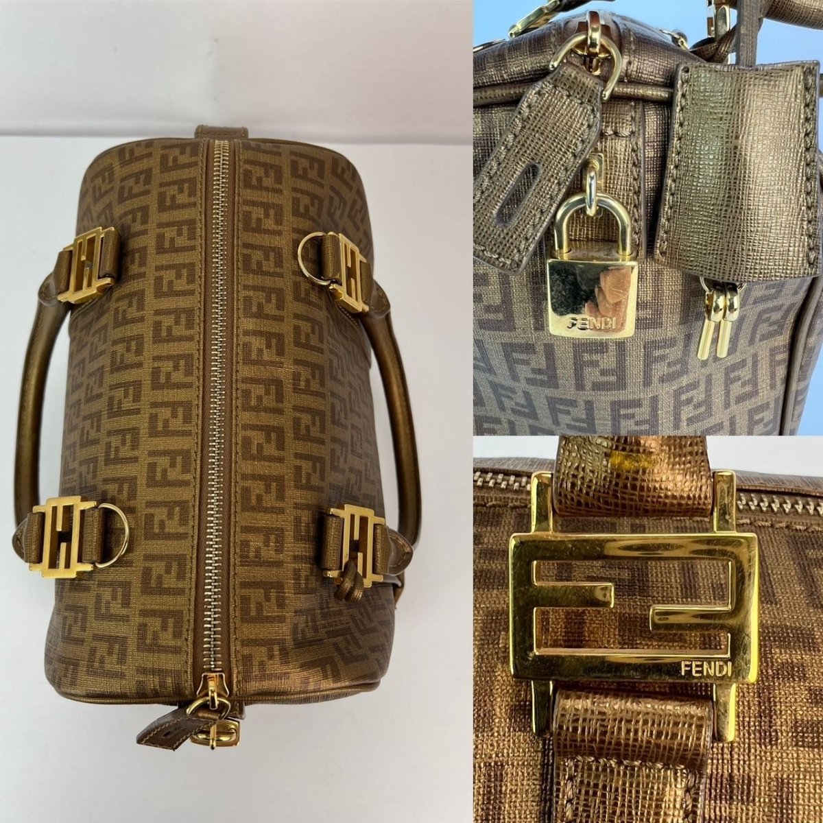 Fendi Boston Gold Coated Canvas Hand Bag - HOUSE OF SHE