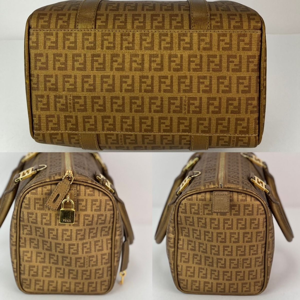 Fendi Boston Gold Coated Canvas Hand Bag - HOUSE OF SHE