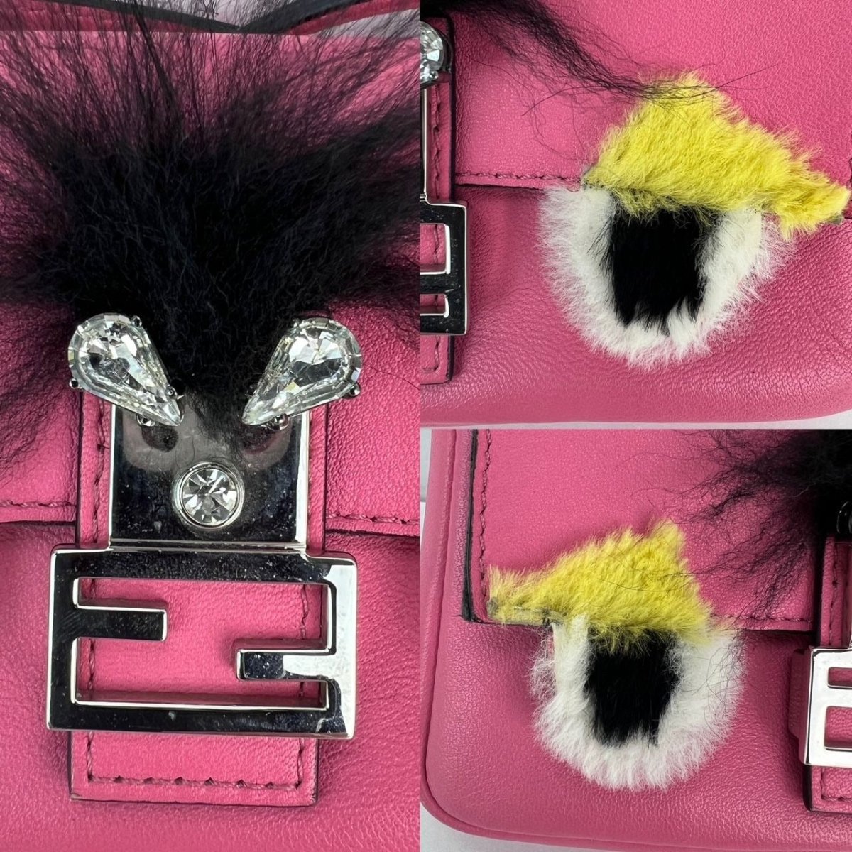 Fendi Monster Baguette Pink Leather Micro Crossbody Bag - HOUSE OF SHE