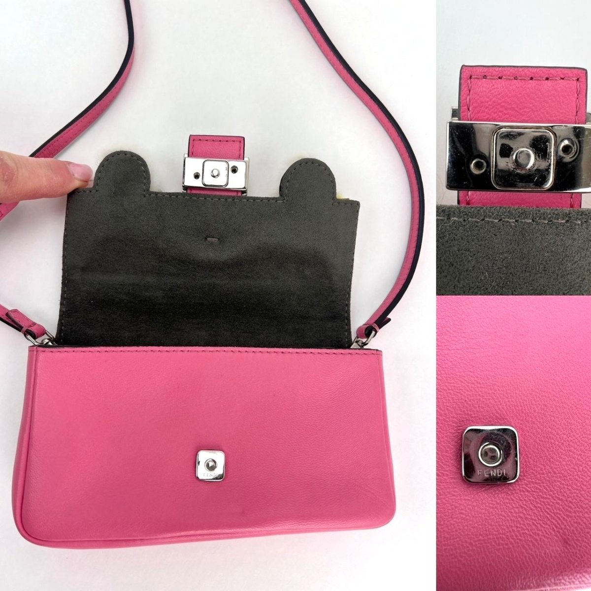 Fendi Monster Baguette Pink Leather Micro Crossbody Bag - HOUSE OF SHE