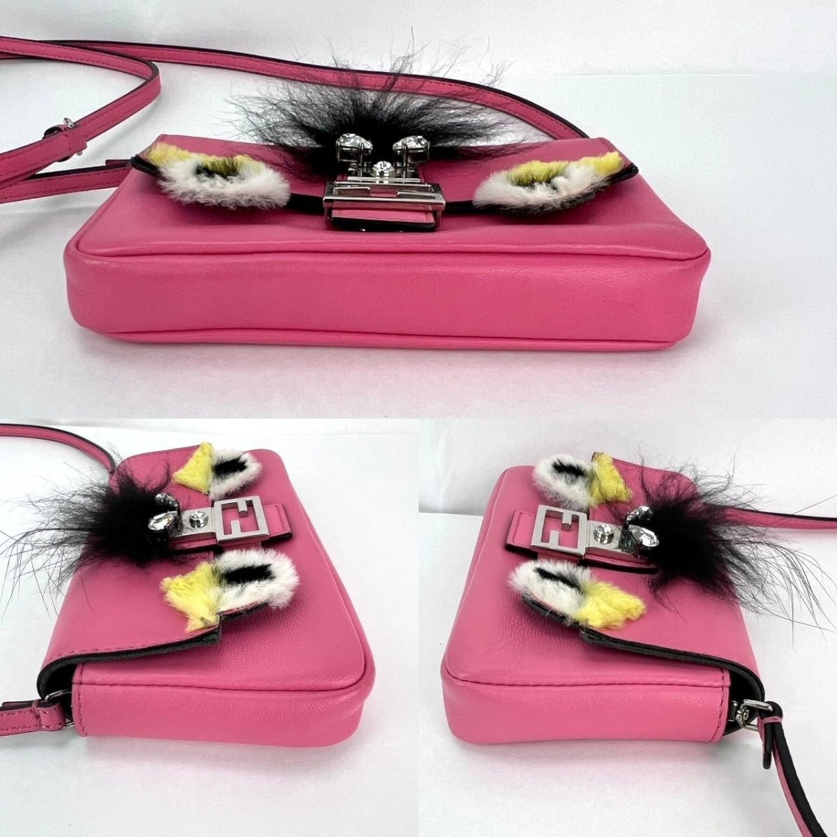 Fendi Monster Baguette Pink Leather Micro Crossbody Bag - HOUSE OF SHE