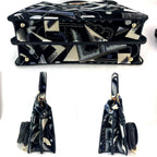 Fendi Peekaboo I see u Medium Printed Velvet Black Blue Satchel Shoulder Bag - HOUSE OF SHE