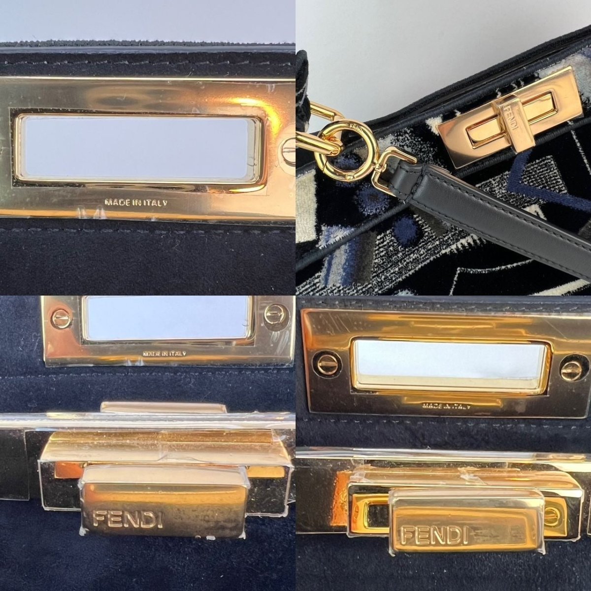 Fendi Peekaboo I see u Medium Printed Velvet Black Blue Satchel Shoulder Bag - HOUSE OF SHE