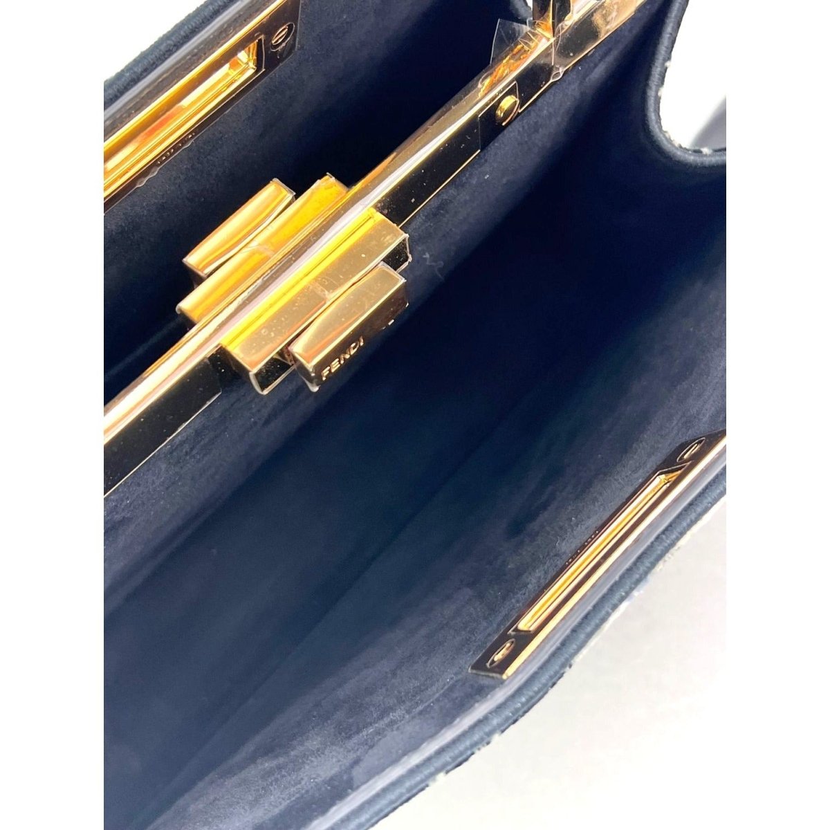 Fendi Peekaboo I see u Medium Printed Velvet Black Blue Satchel Shoulder Bag - HOUSE OF SHE