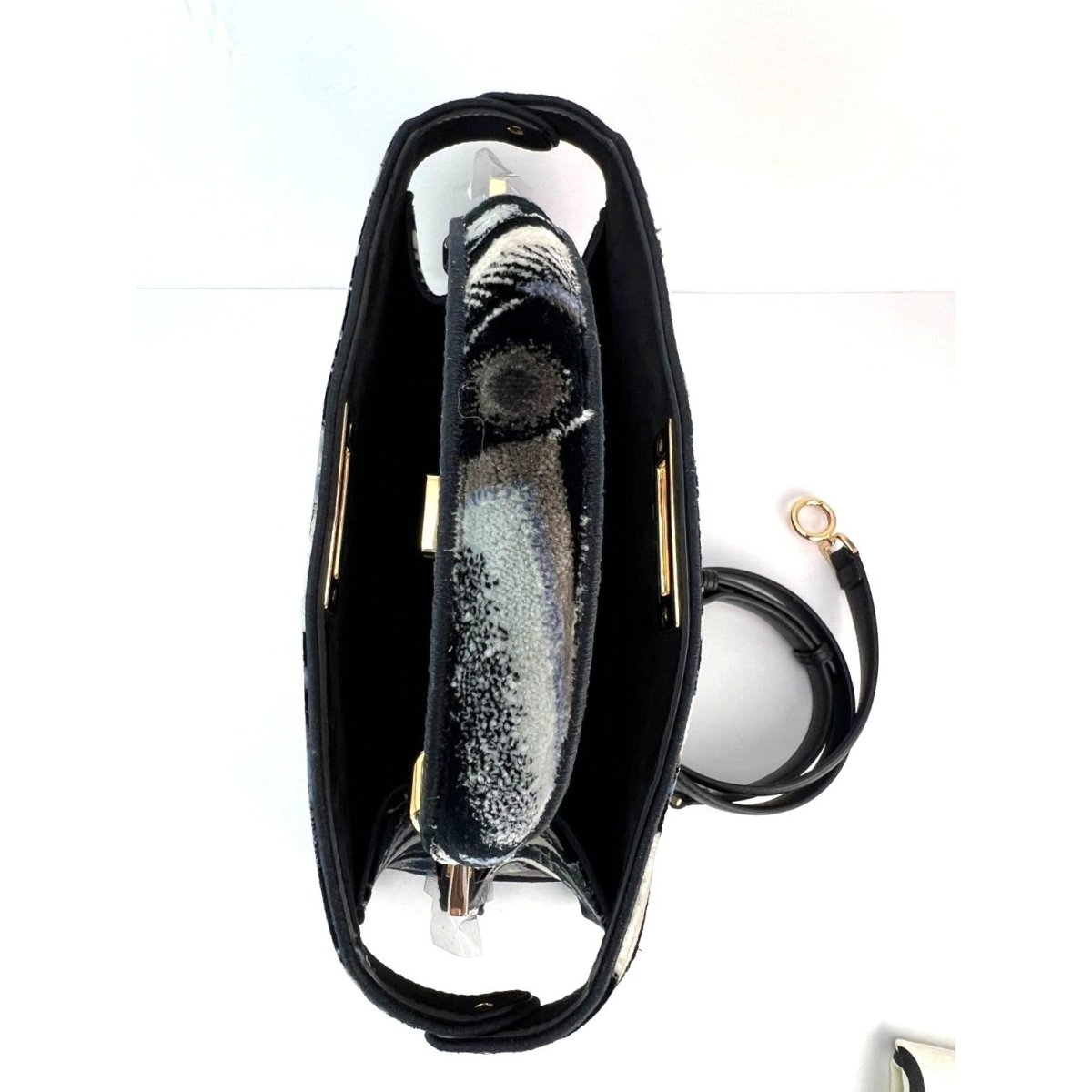 Fendi Peekaboo I see u Medium Printed Velvet Black Blue Satchel Shoulder Bag - HOUSE OF SHE