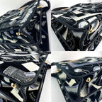 Fendi Peekaboo I see u Medium Printed Velvet Black Blue Satchel Shoulder Bag - HOUSE OF SHE