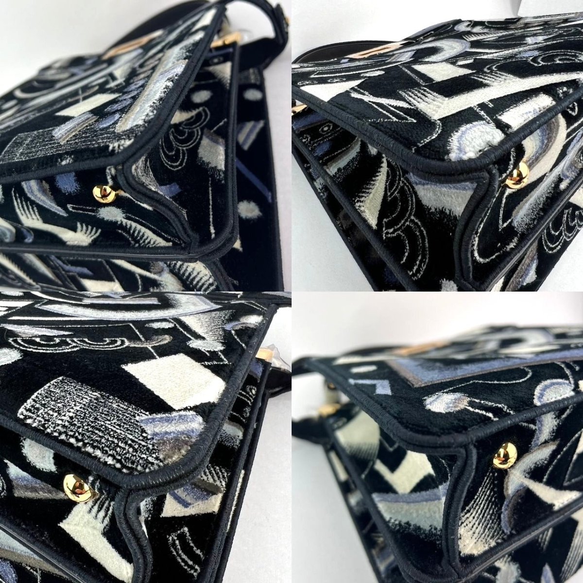 Fendi Peekaboo I see u Medium Printed Velvet Black Blue Satchel Shoulder Bag - HOUSE OF SHE