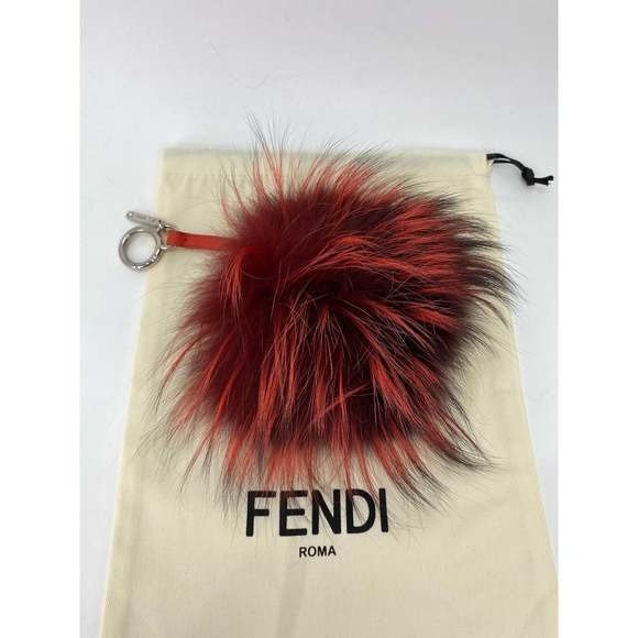 Fendi Red Fur Bag Bugs Leather Key Chain / Bag Charm - HOUSE OF SHE