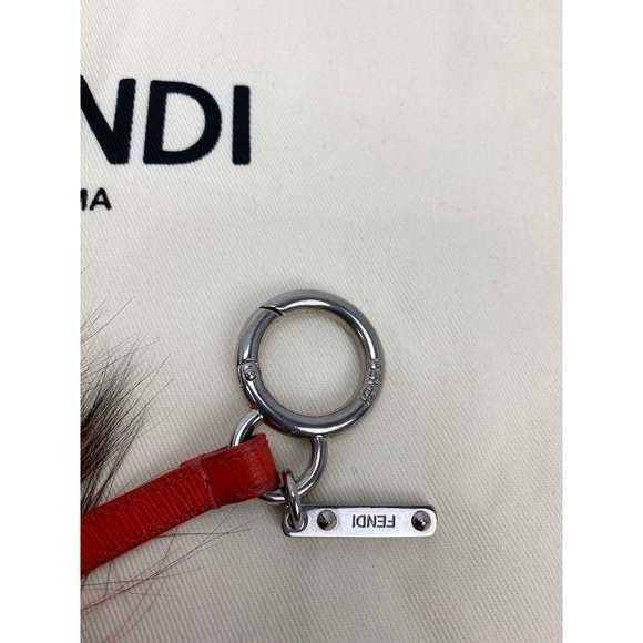 Fendi Red Fur Bag Bugs Leather Key Chain / Bag Charm - HOUSE OF SHE