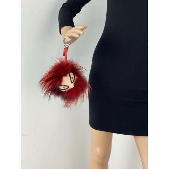 Fendi Red Fur Bag Bugs Leather Key Chain / Bag Charm - HOUSE OF SHE