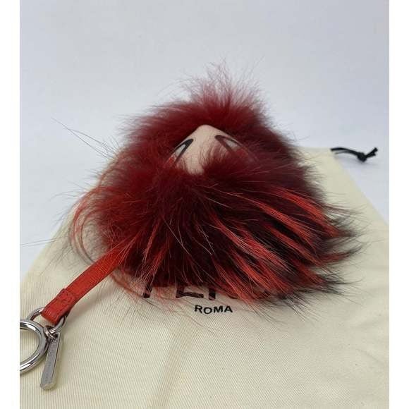 Fendi Red Fur Bag Bugs Leather Key Chain / Bag Charm - HOUSE OF SHE