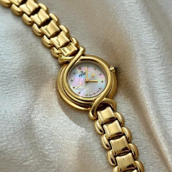 Fendi Round Mother of Pearl Gold Watch - Authentic w/ COA - HOUSE OF SHE
