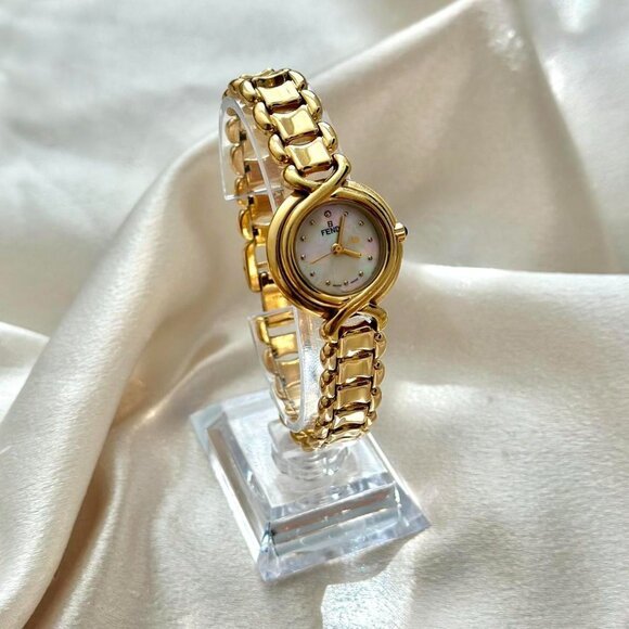 Fendi Round Mother of Pearl Gold Watch - Authentic w/ COA - HOUSE OF SHE