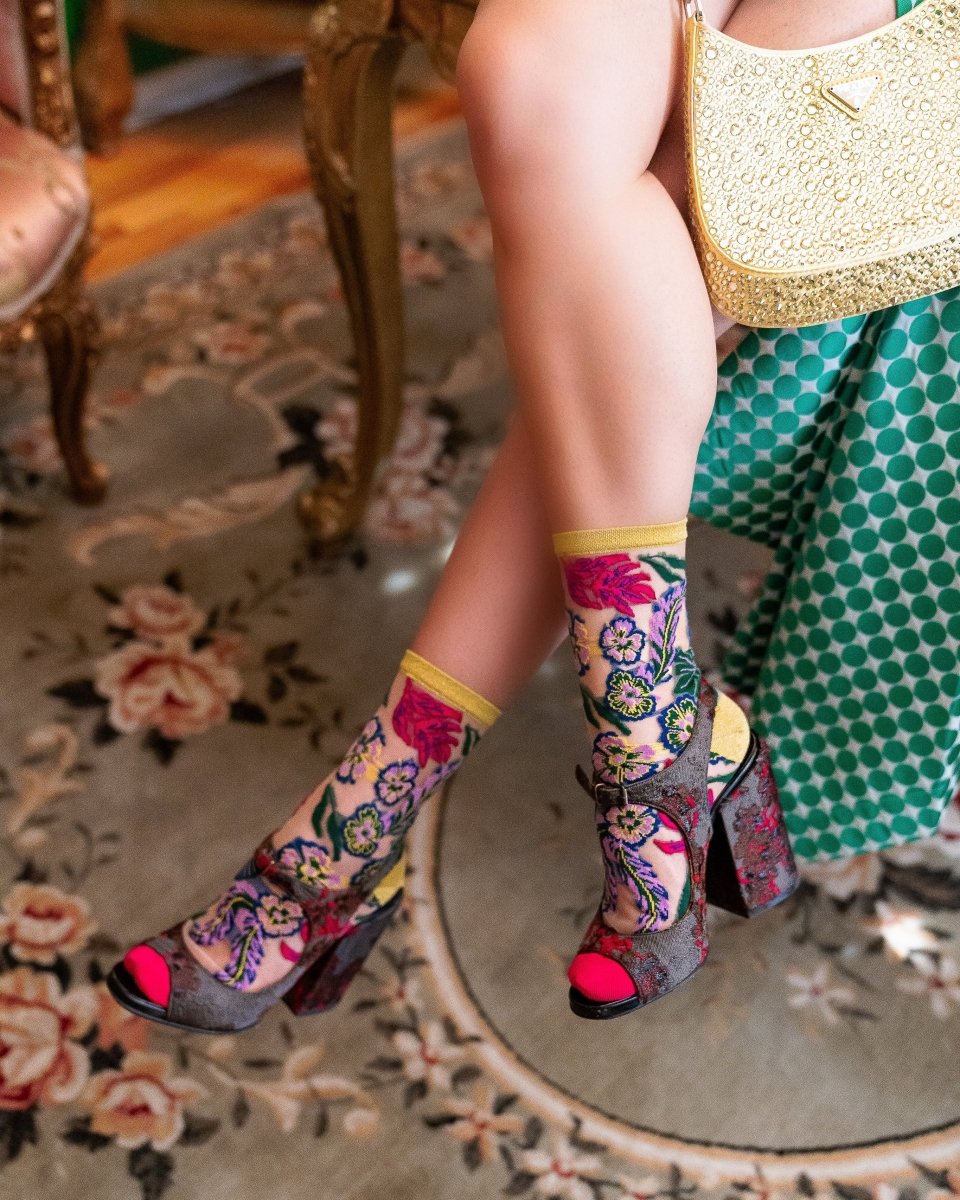 Festive Floral Sheer Crew Sock - HOUSE OF SHE