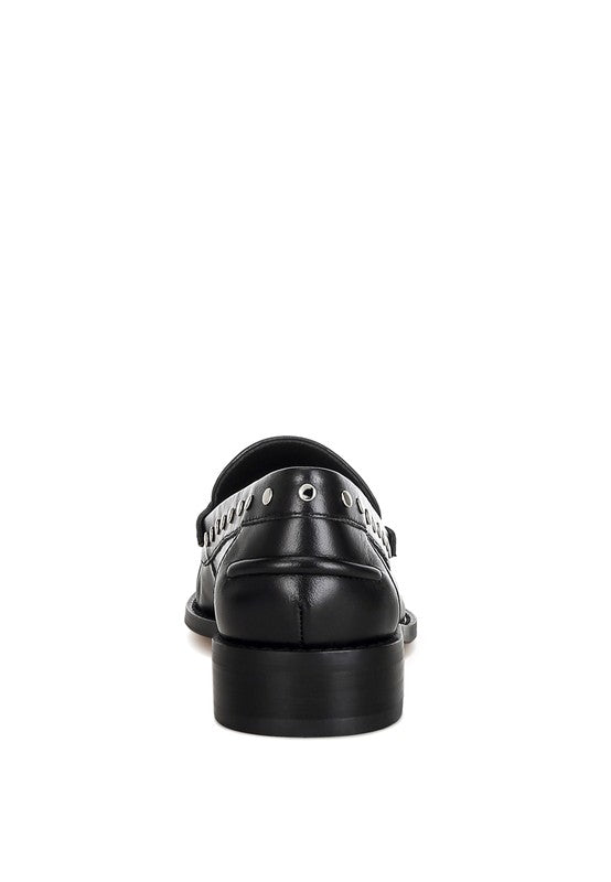Oglavia Studs Embellished Leather Loafers - HOUSE OF SHE