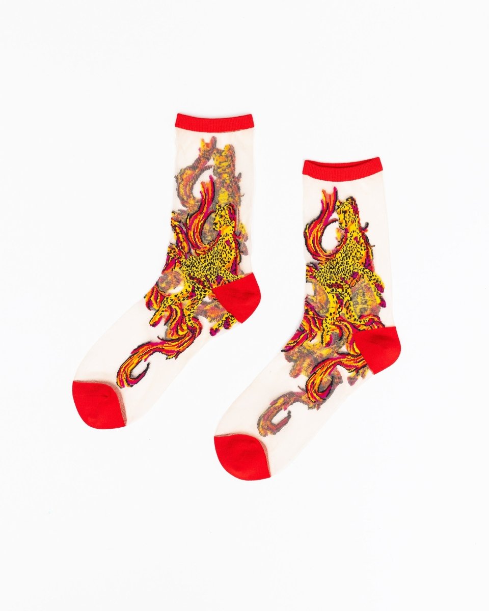 Flaming Cheetah Sheer Crew Sock - HOUSE OF SHE