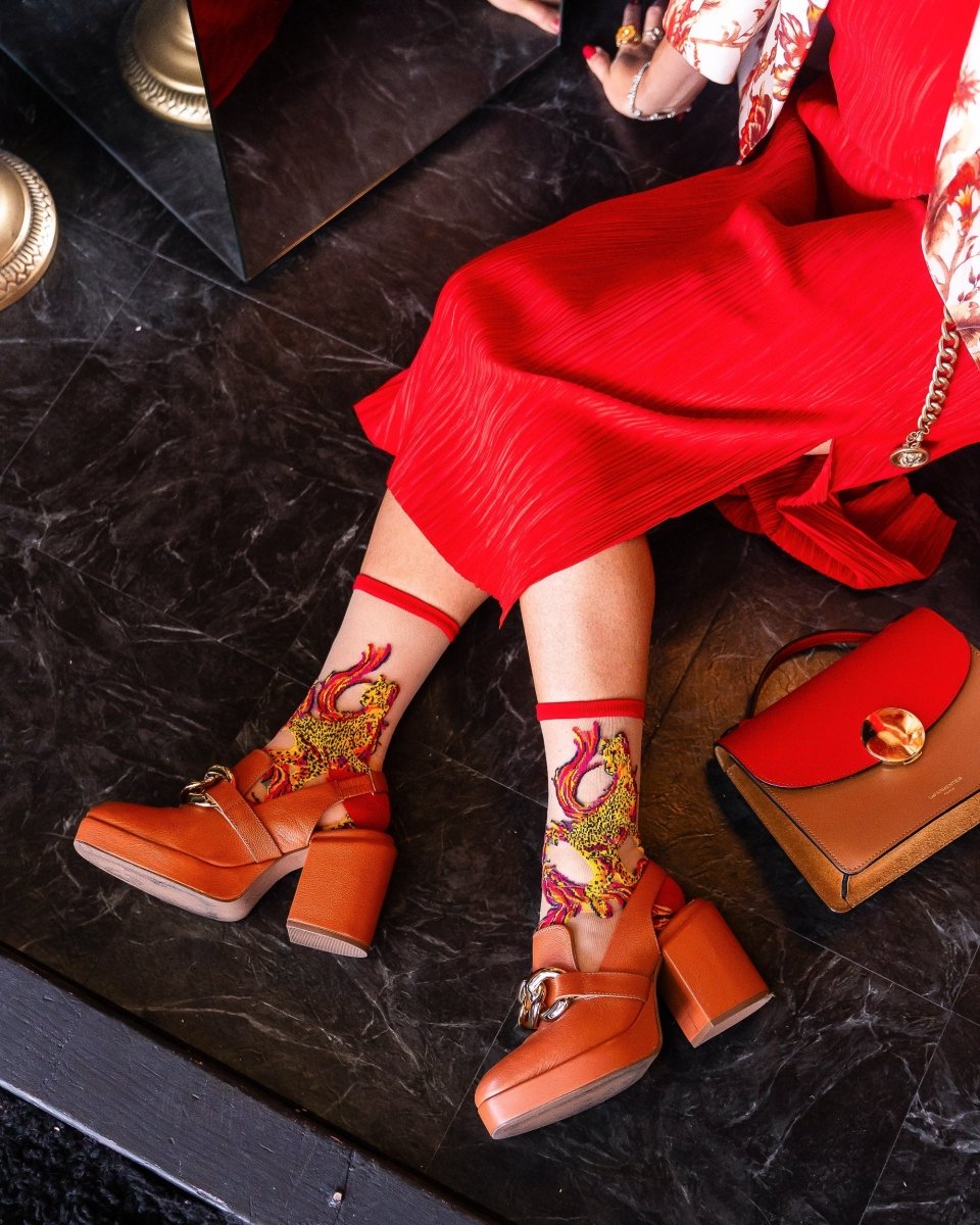 Flaming Cheetah Sheer Crew Sock - HOUSE OF SHE