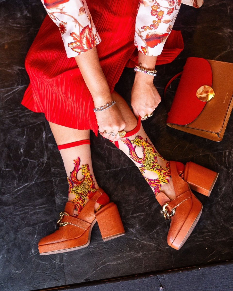 Flaming Cheetah Sheer Crew Sock - HOUSE OF SHE