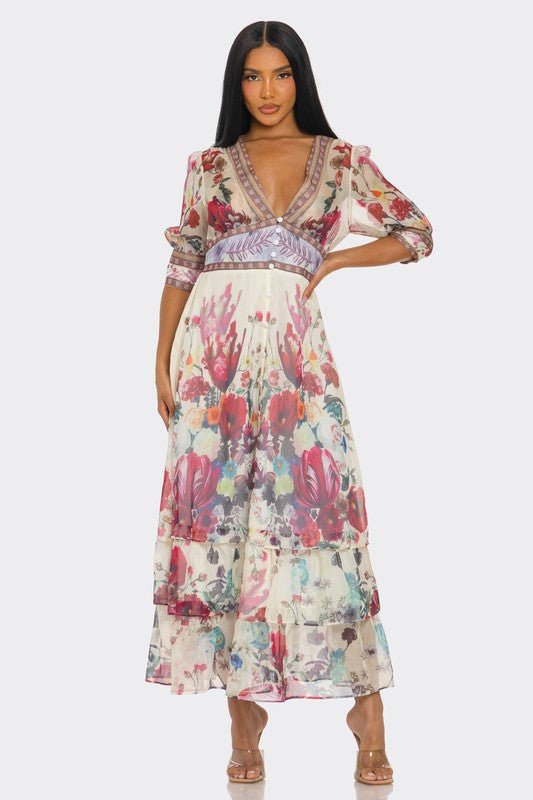 Floral Enchantment Maxi Dress - HOUSE OF SHE