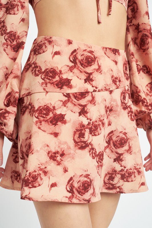 Floral Flared Mini Skirt - HOUSE OF SHE