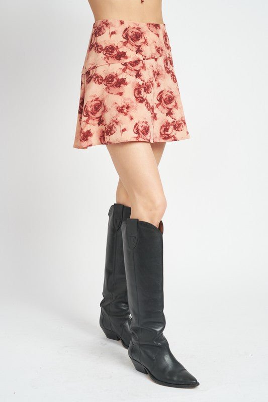 Floral Flared Mini Skirt - HOUSE OF SHE