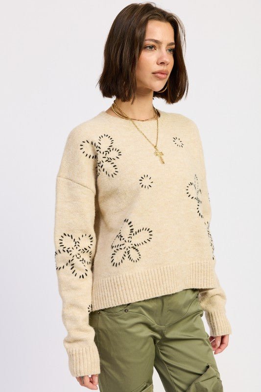 FLORAL WHIPSTITCH SWEATER - HOUSE OF SHE