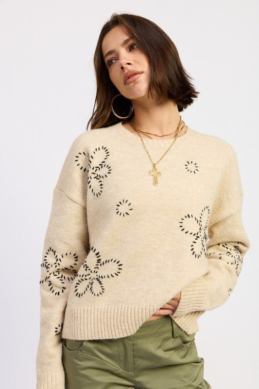 FLORAL WHIPSTITCH SWEATER - HOUSE OF SHE