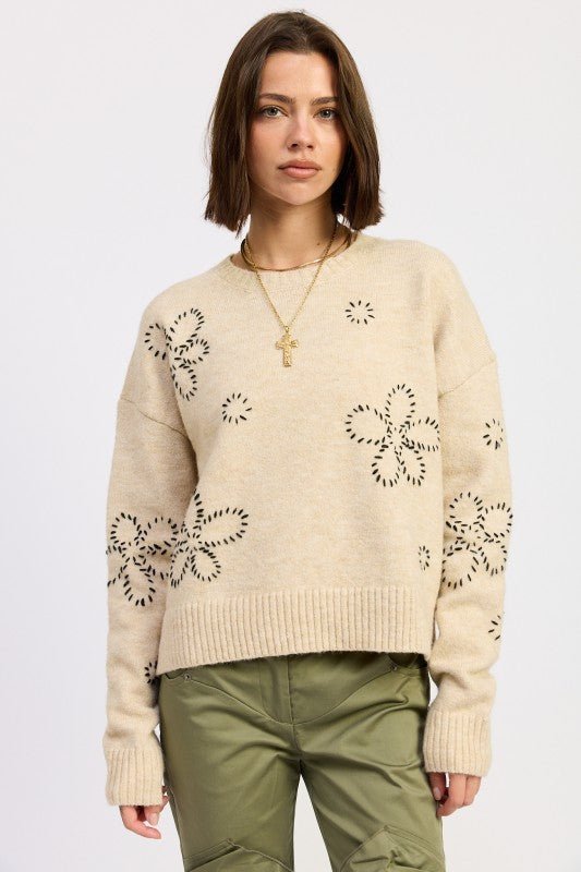 FLORAL WHIPSTITCH SWEATER - HOUSE OF SHE