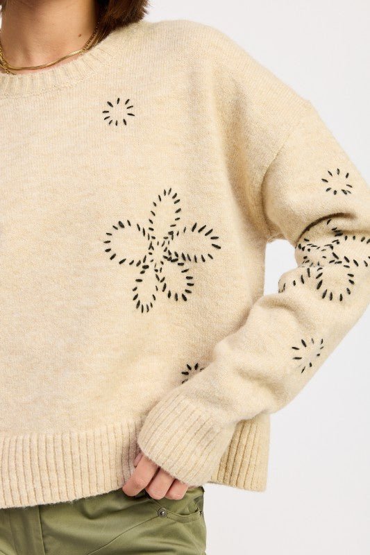 FLORAL WHIPSTITCH SWEATER - HOUSE OF SHE