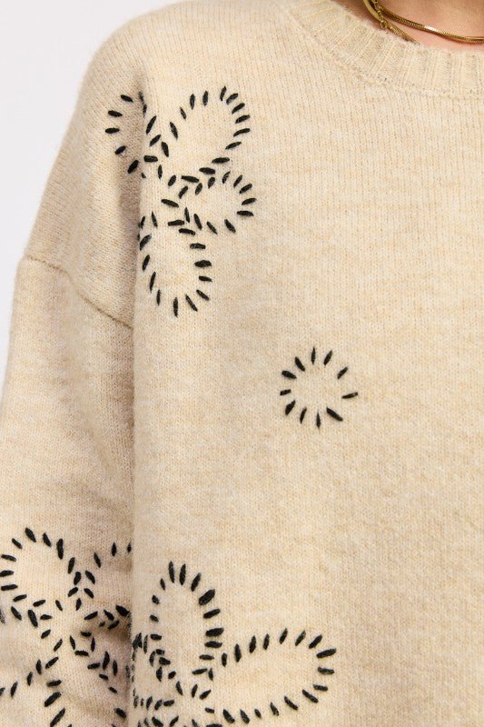 FLORAL WHIPSTITCH SWEATER - HOUSE OF SHE