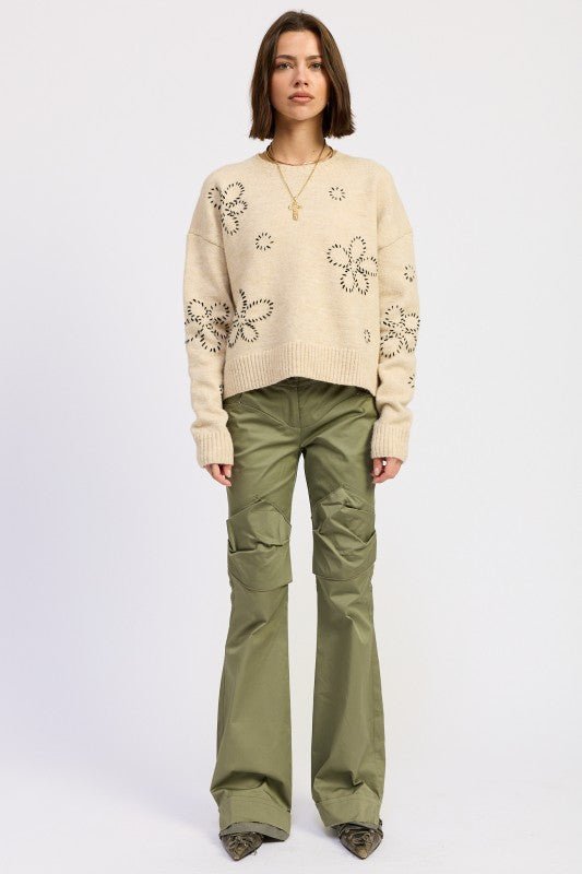 FLORAL WHIPSTITCH SWEATER - HOUSE OF SHE
